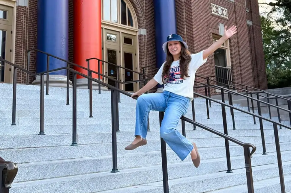 Young woman on stair steps